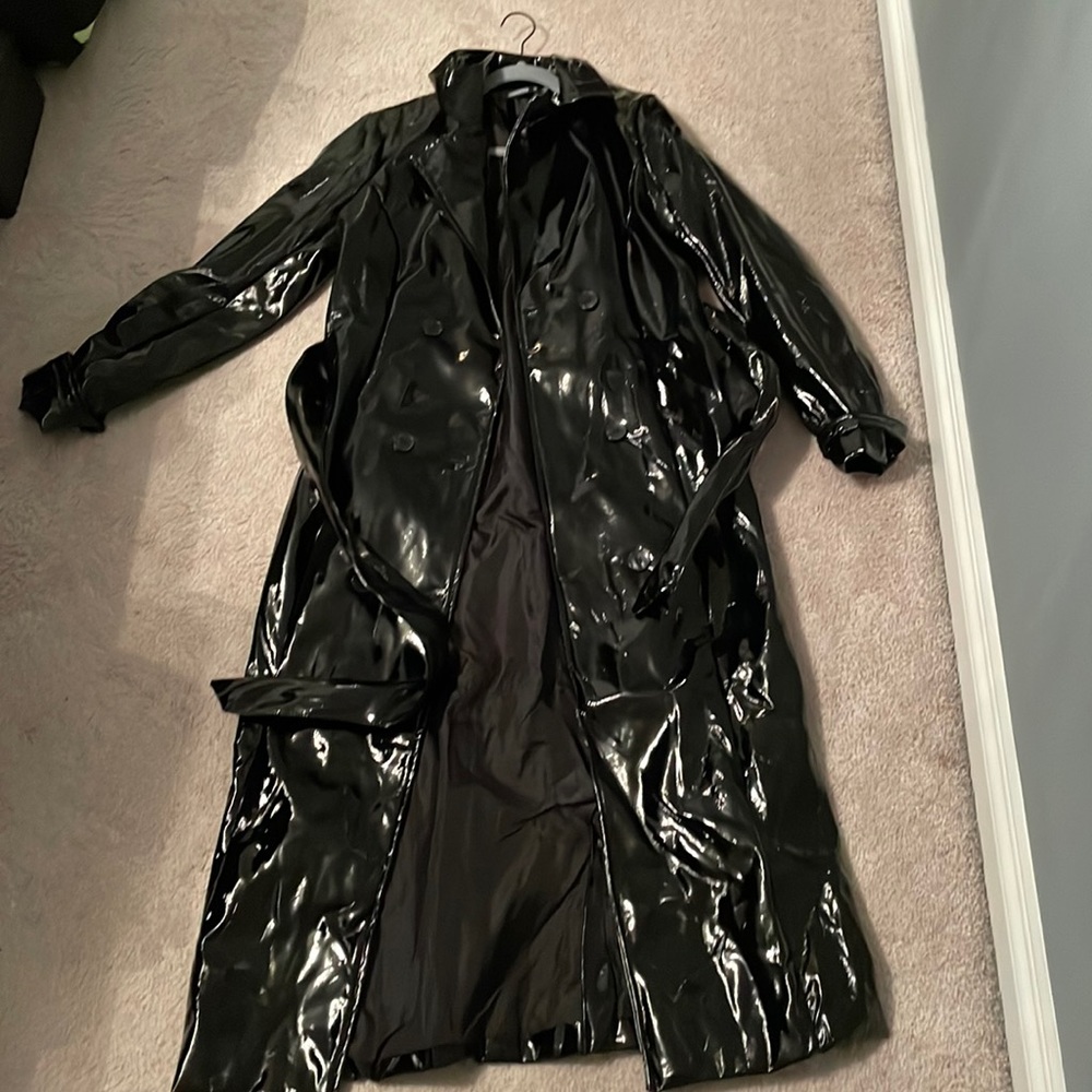 Cute Black Vinyl Trench Coat